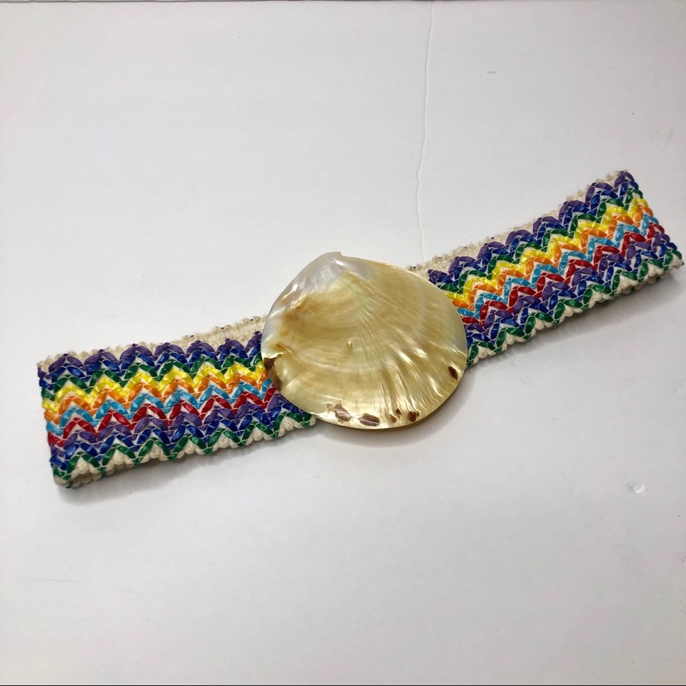 Vintage Rainbow Woven Stretch and Pearl Shell Belt